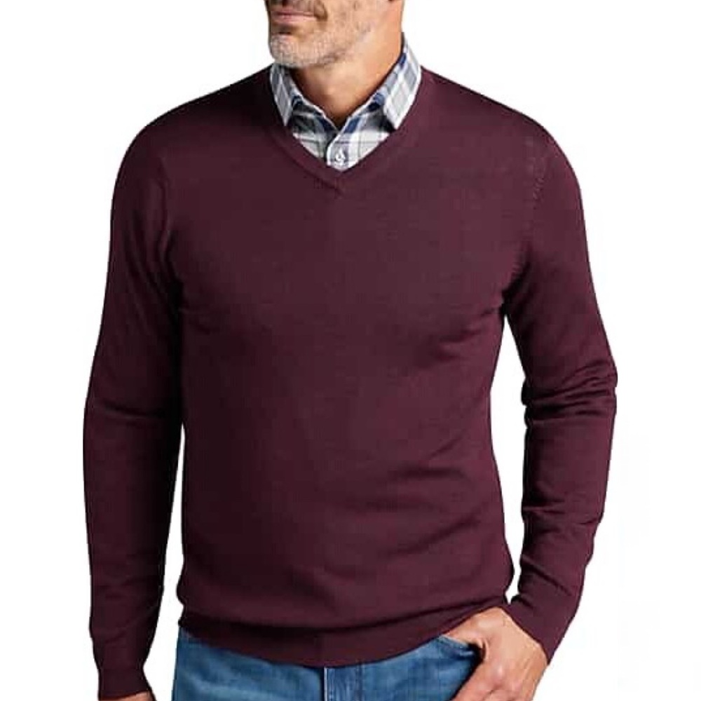 Joseph Abboud Men's Modern Fit V-Neck Merino Wool Sweater Purple Wine 3XLT NEW